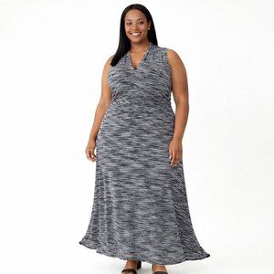 Vince Camuto Black White Heathered Stripe Sleeveless Maxi Dress Womens Plus 1X